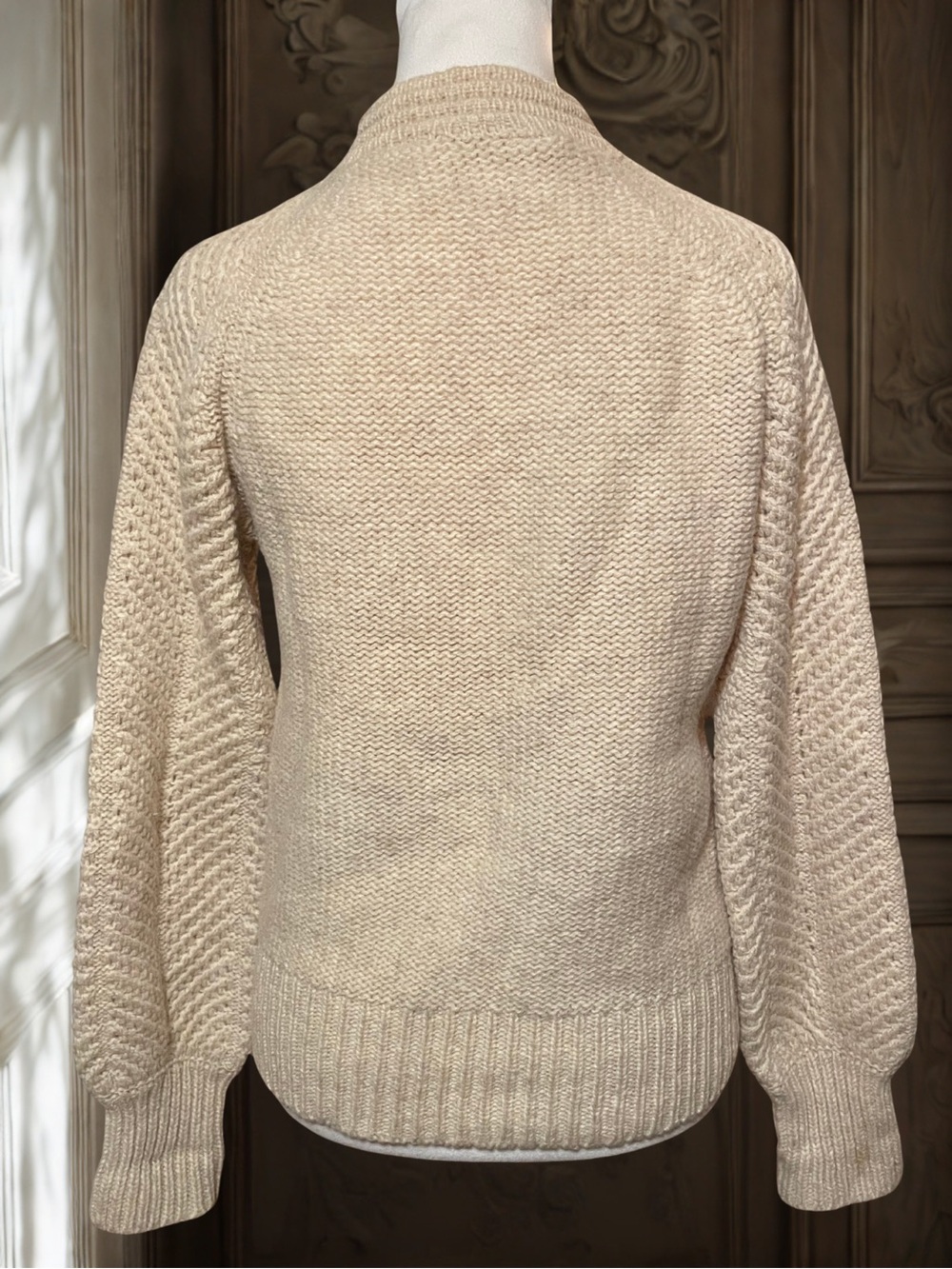 Vintage 1980s EDDIE BAUER Womens Sweater S/P Cream 100% Pure Wool Button Neck - Picture 5 of 12
